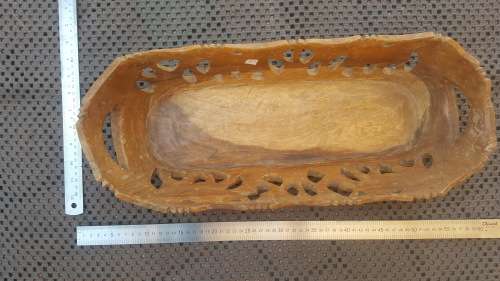 Africana! Olive Wood - Hand Carved Wildlife - Large Long Bowl - Elephants And Rhinos (Signed)