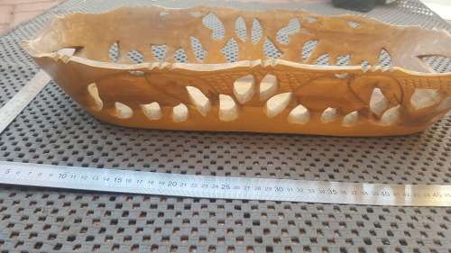 Africana! Olive Wood - Hand Carved Wildlife - Large Long Bowl - Elephants And Rhinos (Signed)