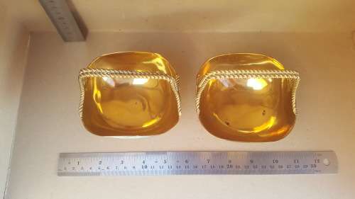 Vintage! Pair of Small Brass Basket Dishes - With Double Rope Handle Design