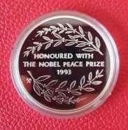 SALE! - 2001 - 1 oz -Mandela Silver Proof Medallion  Nobel Peace Prize 1993 - In Capsule