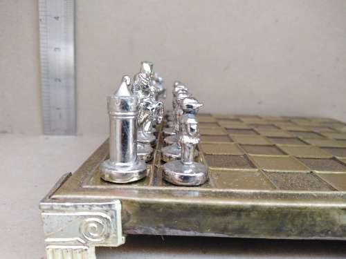 Vintage! Small Camelot Metal Chess Pieces by Italfama with Manopoulos Chess Board