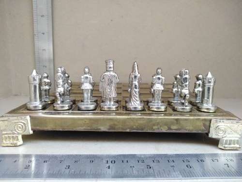 Vintage! Small Camelot Metal Chess Pieces by Italfama with Manopoulos Chess Board