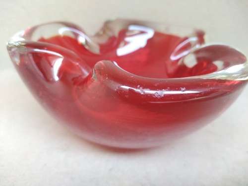 Vintage!  - Murano - Heavy Red Glass Ashtray