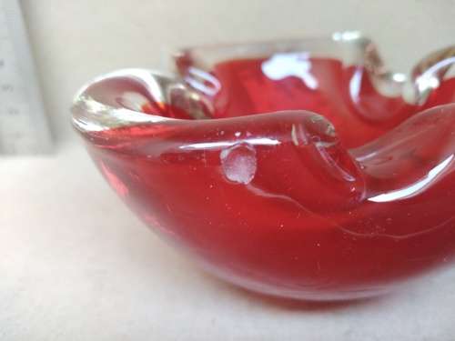 Vintage!  - Murano - Heavy Red Glass Ashtray