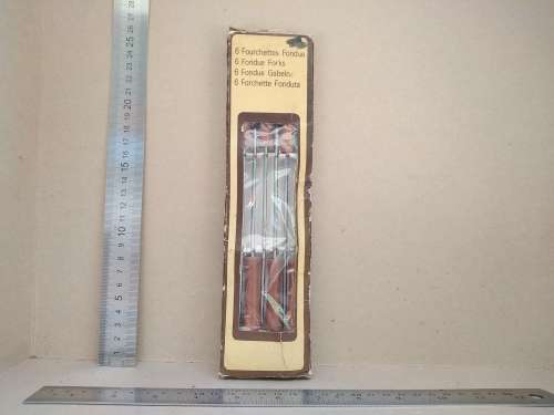 Vintage! Wood Handle - Set Of 6 Fondue Forks - In Original Box