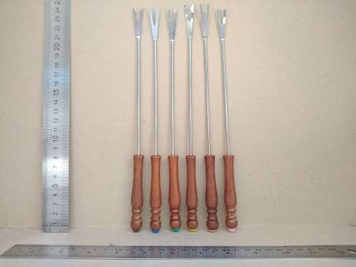 Vintage! Wood Handle - Set Of 6 Fondue Forks - In Original Box