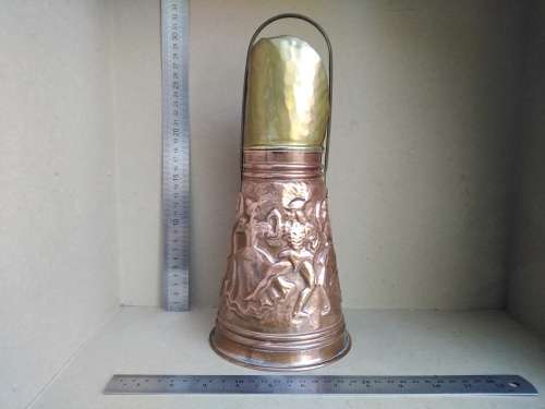 Vintage! Dance Scene Embosed Copper and Brass Ewer / Coal Scuttle