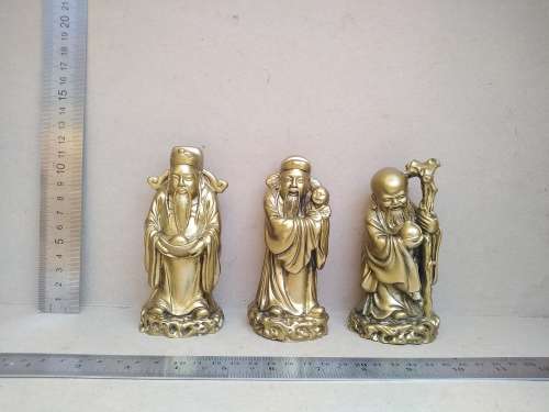 Chinese Feng Shui Three Wise Men, Fu Lu Shou Figurines Gold Resin Statues for Prosperity and Luck