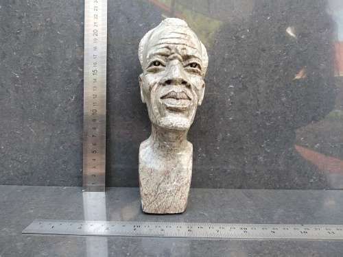 African! - Hand Carved - Stone Tribal Bust Of An Old Man With Goatee
