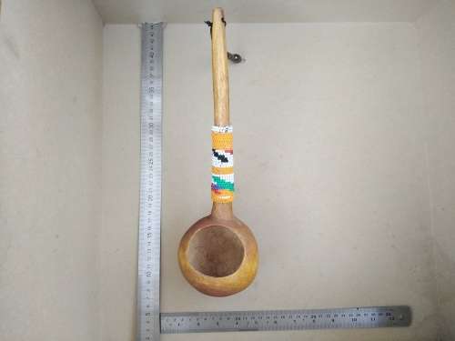 Africana! Traditional Zulu Hand Carved Ukhezo - Wooden Large / Deep Serving Spoon / Ladle - Beaded