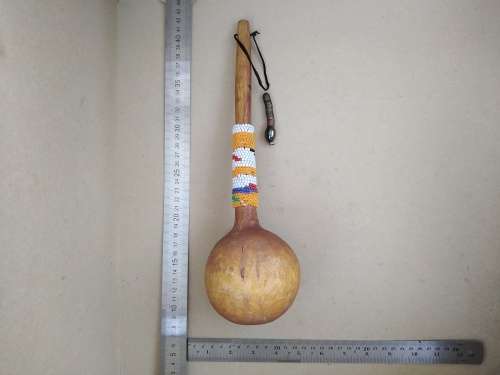 Africana! Traditional Zulu Hand Carved Ukhezo - Wooden Large / Deep Serving Spoon / Ladle - Beaded