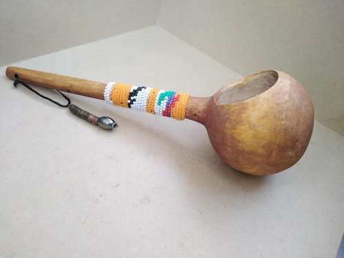 Africana! Traditional Zulu Hand Carved Ukhezo - Wooden Large / Deep Serving Spoon / Ladle - Beaded