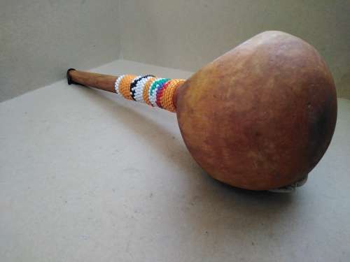 Africana! Traditional Zulu Hand Carved Ukhezo - Wooden Large / Deep Serving Spoon / Ladle - Beaded