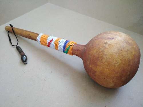 Africana! Traditional Zulu Hand Carved Ukhezo - Wooden Large / Deep Serving Spoon / Ladle - Beaded