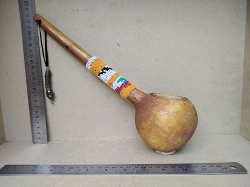 Africana! Traditional Zulu Hand Carved Ukhezo - Wooden Large / Deep Serving Spoon / Ladle - Beaded