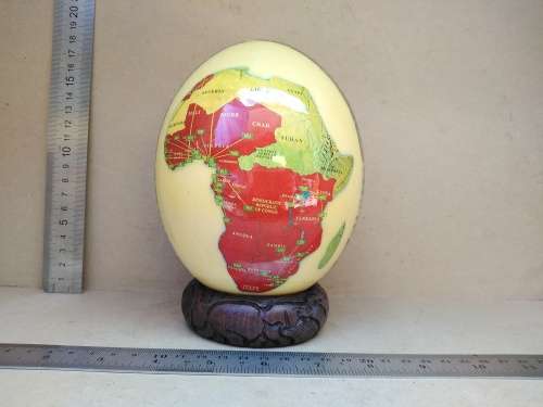 Africana! - Hand Made - Decoupage Ostrich Egg - Big Five (Signed) - With Wooden Stand