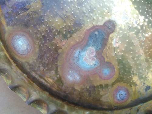 Vintage!  Round - Scalloped Edge - Hammered Copper Tray