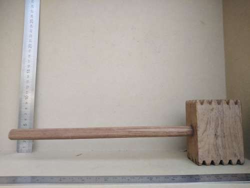 Vintage! Treenware - 34cm Square Wooden - Meat Mallet / Tenderiser