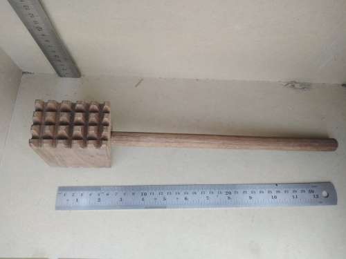 Vintage! Treenware - 34cm Square Wooden - Meat Mallet / Tenderiser