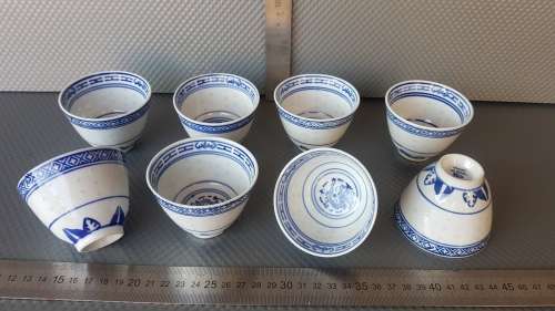 Vintage! Chinese - Dragon Pattern - JingDeZhen - Translucent Rice Eye - Set of 8 Rice Bowls