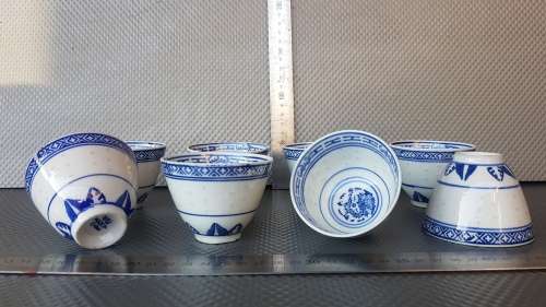 Vintage! Chinese - Dragon Pattern - JingDeZhen - Translucent Rice Eye - Set of 8 Rice Bowls