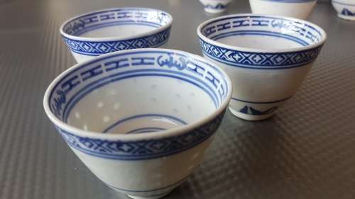 Vintage! Chinese - Dragon Pattern - JingDeZhen - Translucent Rice Eye - Set of 8 Rice Bowls