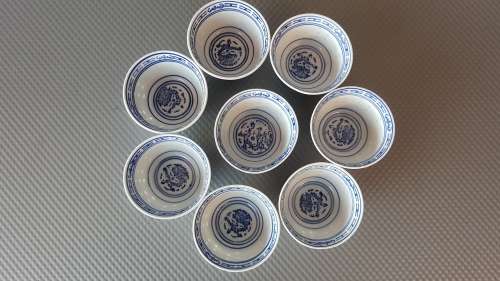 Vintage! Chinese - Dragon Pattern - JingDeZhen - Translucent Rice Eye - Set of 8 Rice Bowls