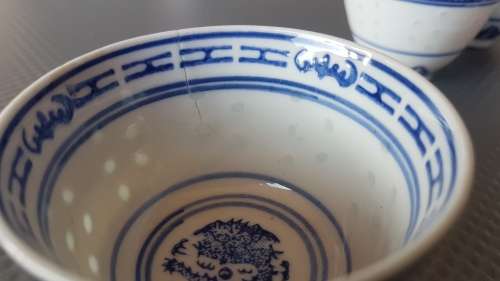 Vintage! Chinese - Dragon Pattern - JingDeZhen - Translucent Rice Eye - Set of 8 Rice Bowls