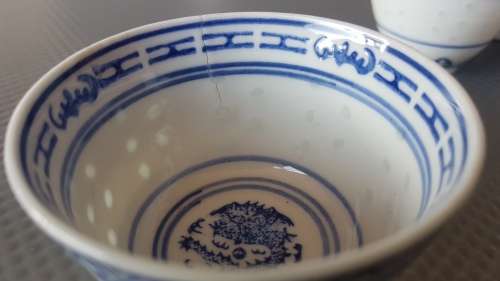 Vintage! Chinese - Dragon Pattern - JingDeZhen - Translucent Rice Eye - Set of 8 Rice Bowls