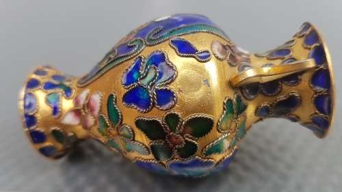 Vintage! Chinese Cloisonné Enamel - Miniature Vase w/handles