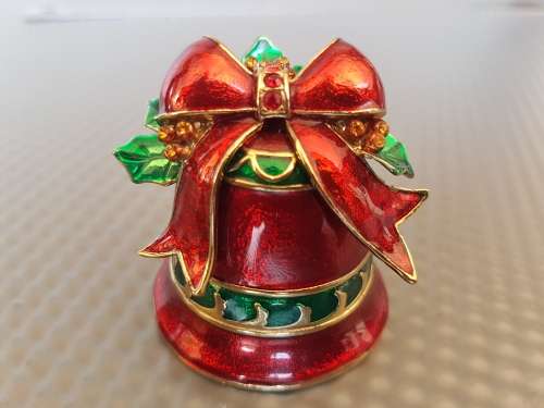 Vintage! Christmas Bell Trinket Box Enamel Metal.