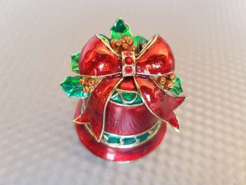 Vintage! Christmas Bell Trinket Box Enamel Metal.
