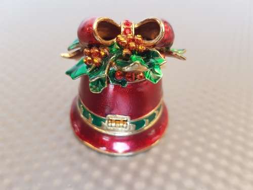 Vintage! Christmas Bell Trinket Box Enamel Metal.
