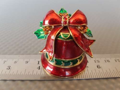 Vintage! Christmas Bell Trinket Box Enamel Metal.