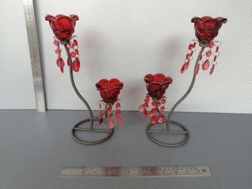 CRAZY R1 - Red Rose Chandelier - Pair of double tea light Candle Holders