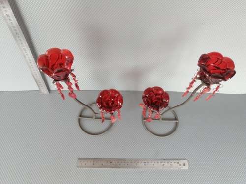 CRAZY R1 - Red Rose Chandelier - Pair of double tea light Candle Holders