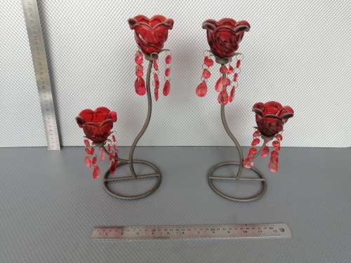 CRAZY R1 - Red Rose Chandelier - Pair of double tea light Candle Holders
