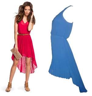 Guess Pleated Georgette Hi-Low Dress - Available in Electric Blue