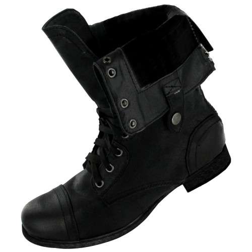 Ladies Fold Over Combat Boots