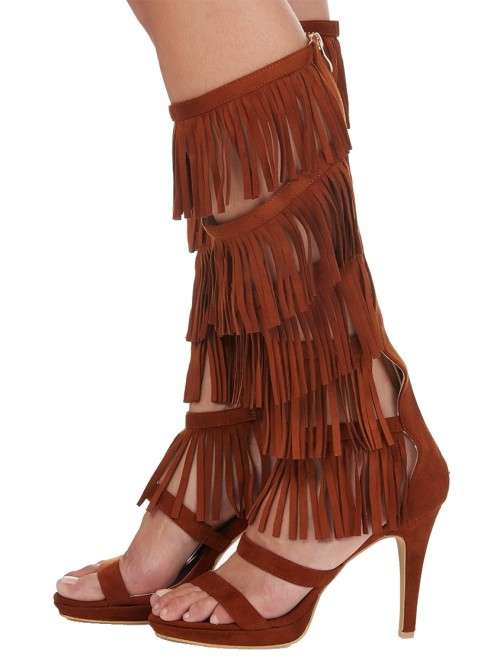 Plum Long Fringe Gladiator Heels