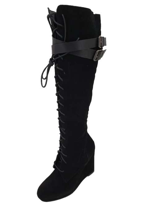 Knee High Lace Up Wedge Boots
