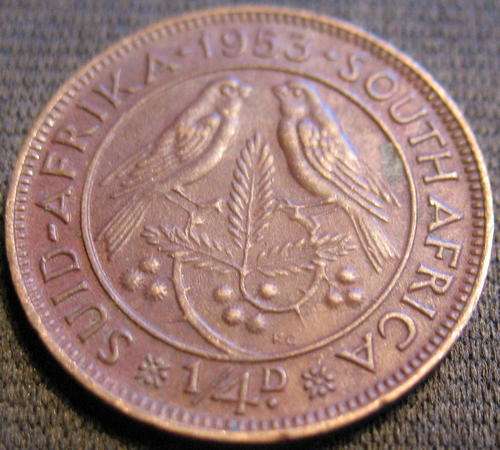 1953 Quarter Penny 1/4D South Africa Dark Red Coin