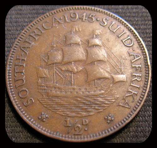 1945 Half Penny 1/2D South African Coin