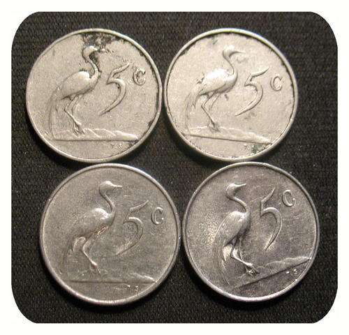 2x 1965 South Africa 5 Cents & 2x Suid Afrika 5 Cents South African Coins
