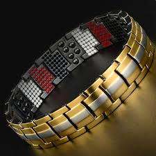 Magnetic Health Bracelet Stainless Steel Black and Gold Design
