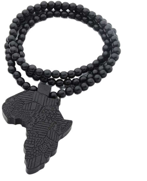 Africa Continent Pendant Hip Hop Necklace Good Wood Extra Long Necklace - Brown,Black,White And Red