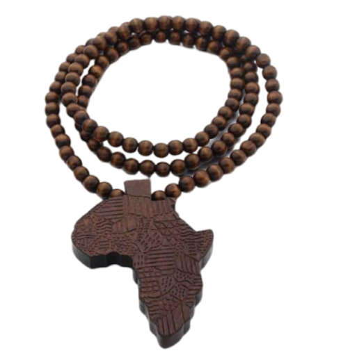 Africa Continent Pendant Hip Hop Necklace Good Wood Extra Long Necklace - Brown,Black,White And Red