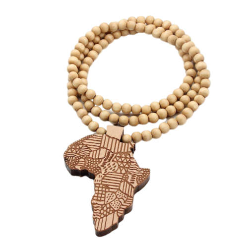 Africa Continent Pendant Hip Hop Necklace Good Wood Extra Long Necklace - Brown,Black,White And Red