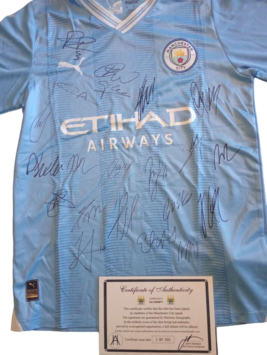 Autographed Football Jersey Manchester City Champions2022-2023 Home Jersey Hand Signed By First Team