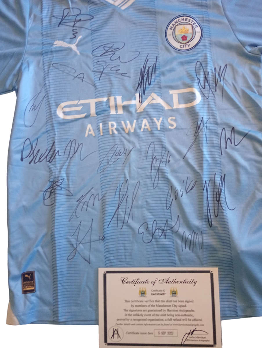 Autographed Football Jersey Manchester City Champions2022-2023 Home Jersey Hand Signed By First Team